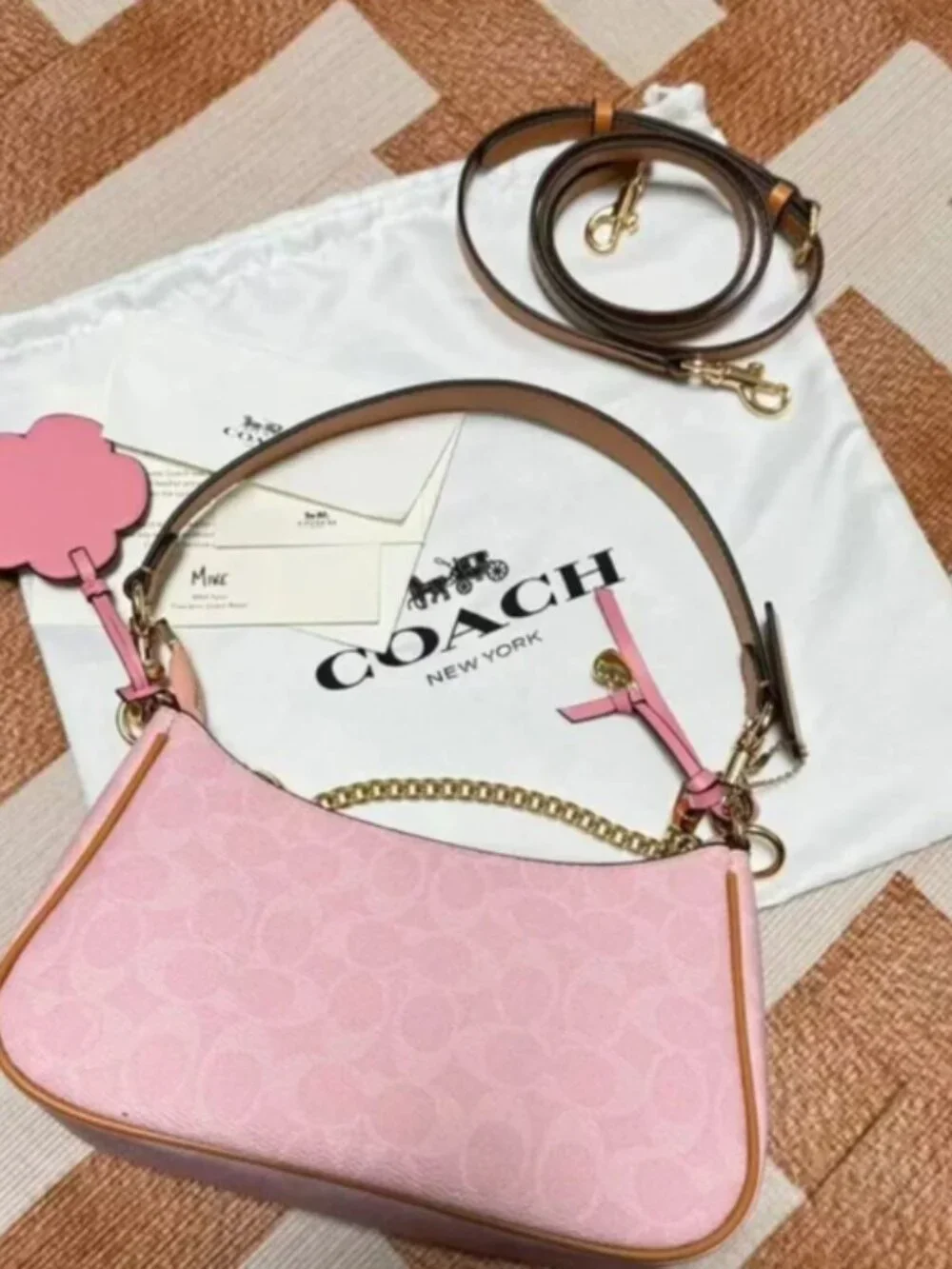 Coach Signature Pink Hobo Shoulder Crossbody Bag with Extra Strap